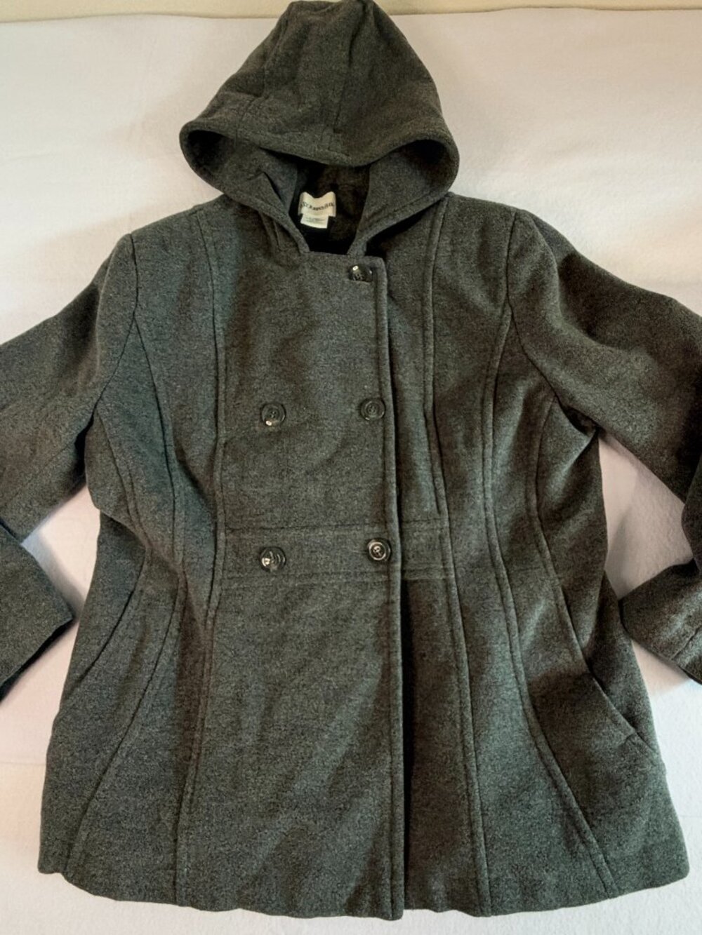 St. John's Bay XL Gray Wool Cashmere Blend Hooded Peacoat Double Breasted